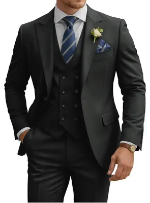 Immagine prodotto di Completo da uomo TijoFA, composto da 3 pezzi, taglio slim fit, modello doppiopetto, ideale per matrimoni