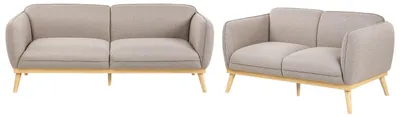 Produktbild von BELIANI 5-Sitzer Sofa Set Hellbraun Stoff Gepolstert 2-Teilig Schmale Armlehnen Holzbeine Dicke Nähte Freistehend Skandinavische Wohnzimmer Sitzgruppe