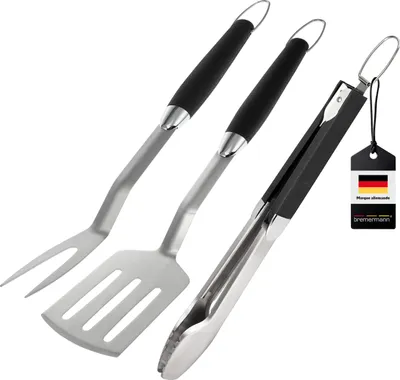 Image de bremermann Couverts pour gril 3 pièces / pince, spatule, fourchette à viande / Accessoires pour gril