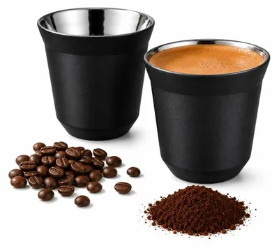 Espressobecher 2er-Set, Edelstahl 304, doppelwandig, 80 ml, schwarz