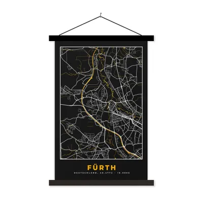 Produktbild von MuchoWow® Textilposter Schwarz und Gold - Stadtplan - Fürth - Deutschland - Karte 40x60 cm mit schwarzem Rahmen - Wanddekorationen