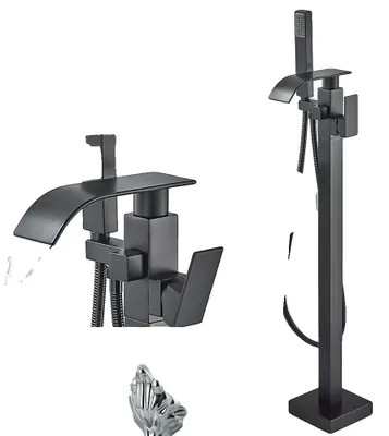 Immagine prodotto di Miscelatore per vasca da bagno, freestanding, con doppia maniglia, finitura nero opaco