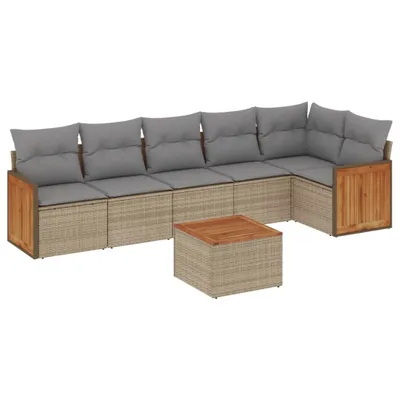 Produktbild von vidaXL 7-tlg. Garten-Sofagarnitur mit Kissen Beige Poly Rattan