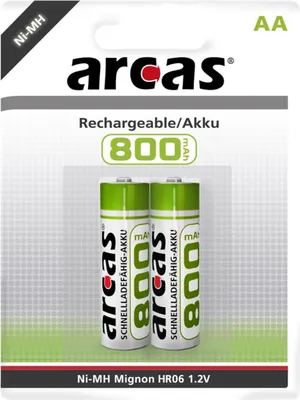 Obrázek produktu pro Arcas 177 08206, Dobíjecí baterie, AA, Nikl-metal hydridová (NiMH), 1,2 V, 2 kusů, 800 mAh