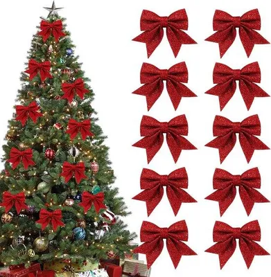 Image de Guirlandes scintillantes rouges - Supports à bougies - Décorations de Noël - Ornements de Noël suspendus - Pour sapin de Noël et fêtes de Noël (15 x 12 cm)