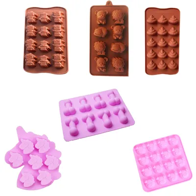 Produktbild von 50er Set Silikon Antihaft Backformen, gemischt, für Schokolade, Pralinen & Eiswürfel – Flexible DIY Süßigkeitenformen mit Tier- & Spaßmotiven