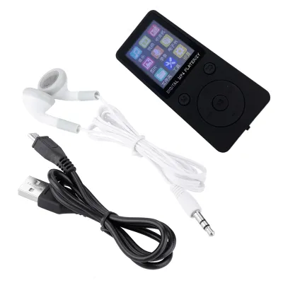 Imagen del producto de Reproductor de música MP4 portátil con pantalla, compatible con tarjetas TF de hasta 32 GB, incluye conector para auriculares, larga duración en modo de espera, color
