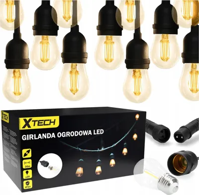 Zdjęcie produktu dla Girlanda Świetlna Ogrodowa Zewnętrzna 20M Żarówki 20 Led Lampki Ogrodowe