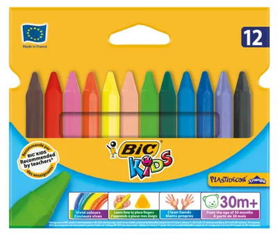 Image de Craie de cire triangulaire BIC Plastidecor Triangle, étui de 12 pièces