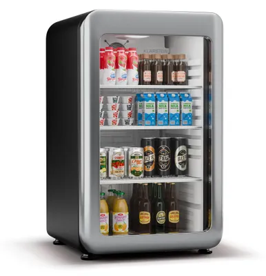 Produktbild von Klarstein Audrey Evo Getränkekühlschrank Mit Glastür - 115L, Retro-Design, LED-Beleuchtung, Doppelt Verglaste Tür, 0-10 °C, , Verstellbare Füße, Schwarz