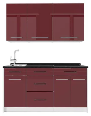 Produktbild von Singleküche Vicco Fame-Line Bordeaux Hochglanz/Weiß 150 cm, AP Anthrazit, Model 64823