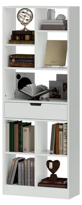 Produktbild von Bücherregal Standregal mit 9 Fächern und Schublade für Wohnzimmer, Schlafzimmer und Büro, Weiß