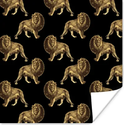 Produktbild von MuchoWow® Poster Muster - Löwe - Gold - Schwarz 100x100 cm - Babyzimmer