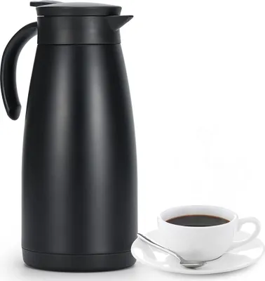 Produktbild von Isolierflasche 2L, Edelstahl Thermoskanne, Doppelwandige Vakuum Kaffeekanne Teekanne, Thermoskanne für Kaffee, Tee, Wasser, Getränke (Schwarz)