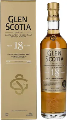 Image de Glen Scotia 18 Years Old Single Malt Scotch Whisky 46% Vol. 0,7l en boîte cadeau