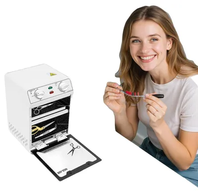 Productafbeelding van Desinfectiekast, 600W vermogen, 8L capaciteit, temperatuurbereik 0-220°C, tijdinstelling 0-60 min, CE-gecertificeerd
