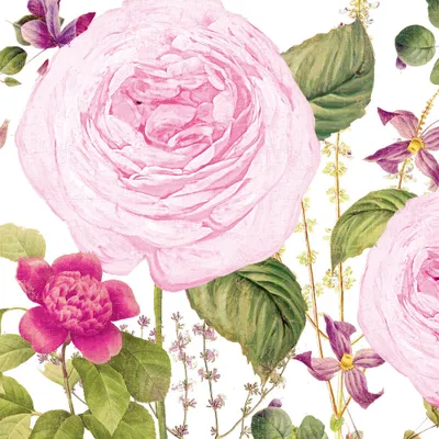 Produktbild von PPD Princess Rose Servietten, 20 Stück, Tischservietten, Tissue, Weiß / Bunt, 12.5 cm, 1251919