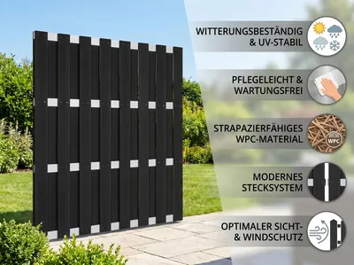 Produktbild von WPC-Sichtschutzzaun CARMENO - 1x Element, ca. 180 x 180 cm - Schwarz