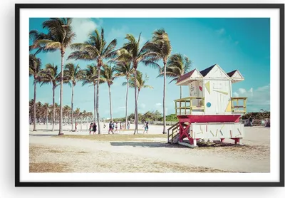 Produktbild von Gerahmtes Poster - Schwarzer Rahmen - Strand Miami Florida - 91,5x61 cm - Wand Bild - Wanddeko - Wandbilder - Kunstposter - Wandposter - Bilderrahmen - Bilder - Kunstdruck - Wandbild - P2BAA91x61-4332