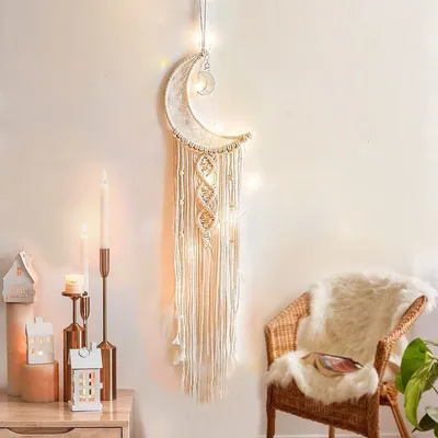 Obrázek produktu pro Závěsná dekorace macramé lapač snů s LED diodou, dekorace do dětského pokoje, H0198 měsíc