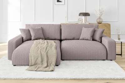 Produktbild von S-STYLE MÖBEL - Emma Ecksofa mit Schlaffunktion und Bettkasten in Cord-Stoff schöner Sitzkomfort, Ottomane links, B/T/H: 234 cm / 170 cm / 78 cm