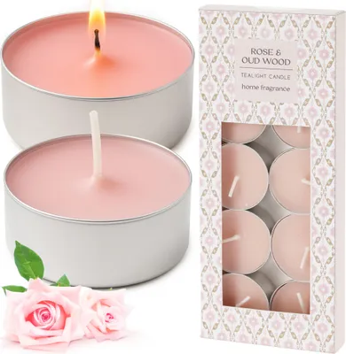 Zdjęcie produktu dla Świeczki Zapachowe Parafinowe Tealight Małe Podgrzewacze Zestaw 10 Szt. Rose And Oud Wood