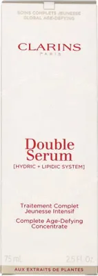 Produktbild von Clarins Double Serum 75 ml – Anti-Aging für Gesicht & Hals, 95% natürliche Inhaltsstoffe, Doppelformel, für verschiedene Hauttypen, Epi-Ageing Defence Technology, stimuliert 5 Vitalfunktionen der Haut