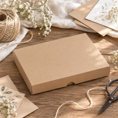 Imagen del producto de Caja plegable de 11,5 x 15,5 x 2,5 cm, marrón, con tapa, cartón kraft - juego de 10 unidades