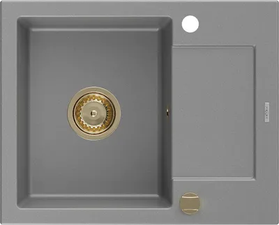 Produktbild von Mexen Enzo Granitspüle mit einem Becken und einer Abtropffläche 576 x 465 mm, Grau, Siphon Gold - 6506571005-71-G