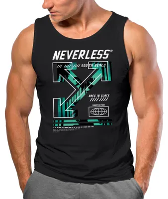 Produktbild von Herren Tank-Top Text Print Aufdruck South Beach Techwear Fashion Streetstyle Muskelshirt Neverless® schwarz XL