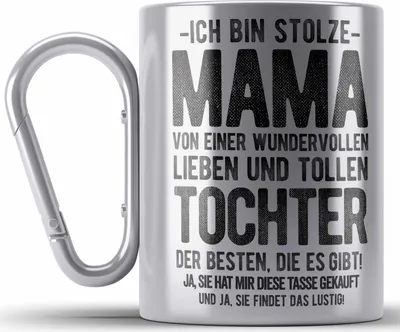 Produktbild von Trendation - Mama Tochter Edelstahl Tasse Karabiner Geschenk Mutter Töchter Geschenkidee Partner Ja Sie Hat Mir Diese Edelstahl Tasse Karabiner Gekauft (Silber)