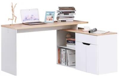Immagine prodotto di Scrivania Angolare con Libreria 140x117x76 cm con Armadietto e Cassetto color Legno e Bianco