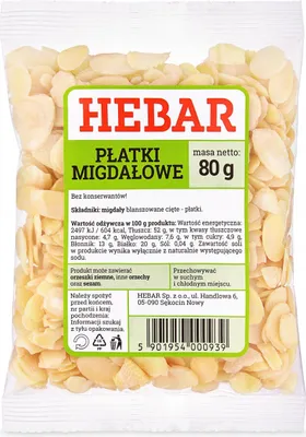 Zdjęcie produktu dla Płatki migdałowe 80 g - Cienkie plasterki - Naturalne i nieobrane - Łatwe do prażenia
