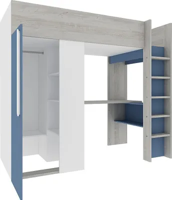 Produktbild von Hochbett Beau 90x200 mit Schreibtisch und Kleiderschrank - dunkelblau