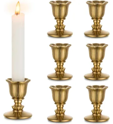 Imagen del producto de Soporte para velas, juego de 6 unidades, latón dorado, para velas tipo estaca, estilo retro, decoración de mesa vintage