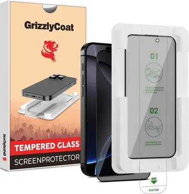 Produktbild von GrizzlyCoat AlignPro AntiSpy iPhone 16 Pro Max Panzerglas Gehärtetes Glas Displayschutz Privacy - Hüllenfreundlich + Applikator