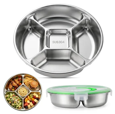 Snackbox aus Edelstahl, 5 Fächer, Ø 22,5 cm, 830 ml, spülmaschinenfest