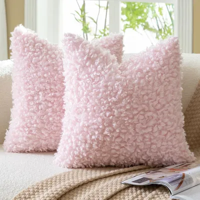 Produktbild von 2er Set Kissenbezüge 45x45 cm Rosa Faux Pelz Bouclé Sherpa Flauschig