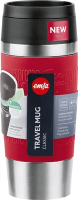 Zdjęcie produktu dla EMSA Travel Mug Classic N2020400, Czarny, Czerwony, Stal nierdzewna, Silikon, Stal nierdzewna, Polipropylen (PP), 4 h, 8 h