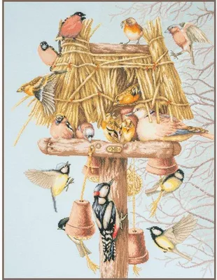 Produktbild von Stichmuster-Set für Kreuzstich, Wandbild "Nachbarschaftstreffen". Handwerksset für Wanddekoration, 49 x 66 cm. Kreuzstich-Set mit Zählvorlage, DIY-Kit. Modernes Kreuzstich-Set, Geschenkidee zum Selbermachen für Erwachsene