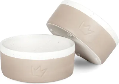 Productafbeelding van Hondenbak keramiek - set van 2 - 900 ml - antislip - vaatwasserbestendig - taupe