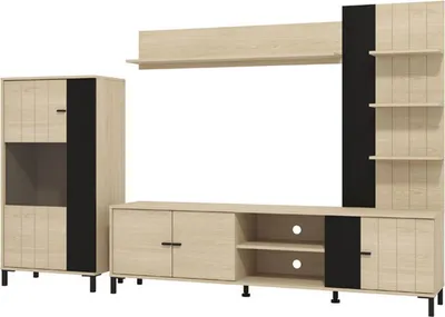 Immagine prodotto di Dmora Parete Attrezzata Caropepe 263x40x167h cm Marrone Rovere, Modulabile 8 Ripiani