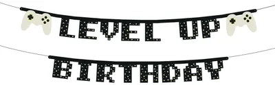 Image de Guirlande 13x250cm bannière anniversaire Level Up Birthday noir