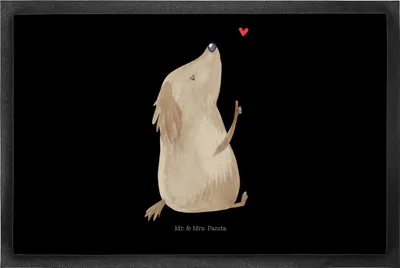 Produktbild von Mr. & Mrs. Panda Sauberlaufmatte Hund Liebe 50 x 75 cm - Schwarz - Geschenk, Eingangsteppich, Fussmatte, Schmutzfangmatte, Herz, fußmatte, Süß, Bodenvorleger, Sprüche