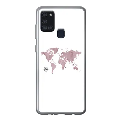 Produktbild von MuchoWow® Handyhülle Schutzhülle Hülle für Samsung Galaxy A21s Weltkarte - Rosa - Flugzeug Silikon Softcase Handy Hülle - Hartschale