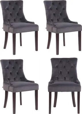 Produktbild von CLP 4er Set Esszimmerstuhl Aberdeen Samt Antikes Design mit Gestell aus Kautschukho dunkelgrau Gestell Farbe antik
