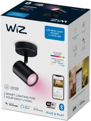 Produktbild von WiZ IMAGEO 1 x einstellbarer Spot, Wi-Fi/Bluetooth, Schwarz, Wi-Fi 4 (802.11n), 802.11b, 802.11g, LED, Metall, GU10