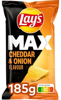 Immagine prodotto di Lay's Max Cheddar & Onion Chips, 185g - Patatine croccanti dal gusto intenso