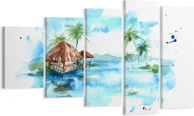 Produktbild von Bild auf Leinwand - Leinwandbild - Tropen Wasser Bungalow Ufer - 100x60cm - Wand Bild - Wanddeko - Leinwanddruck - Bilder - Kunstdruck - Wanddekoration - Leinwand bilder - Wandkunst - EG100x60-2988