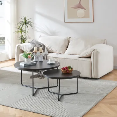 Produktbild von Couchtisch-Set ’Poxdorf’ 2-tlg. rund Marmoroptik, schwarz